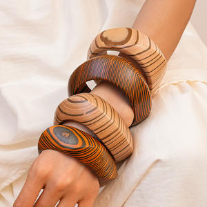 Kaimei 2025 Fashion Jewelry Wooden Rivet Geometric Pattern Bracelet <strong>Wristband</strong> Punk Pattern Wood Vintage Wooden Bracelets <strong>Bangles</strong> - Product Image 5