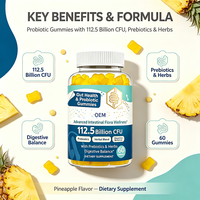 Gummies Probiotiques Santé Intestinale 112,5 Milliards d'UFC avec Prébiotiques et Mélange Herbal, 60 Comprimés, Supplément OEM Fabriqué en Chine, Stockage Sec et Froid