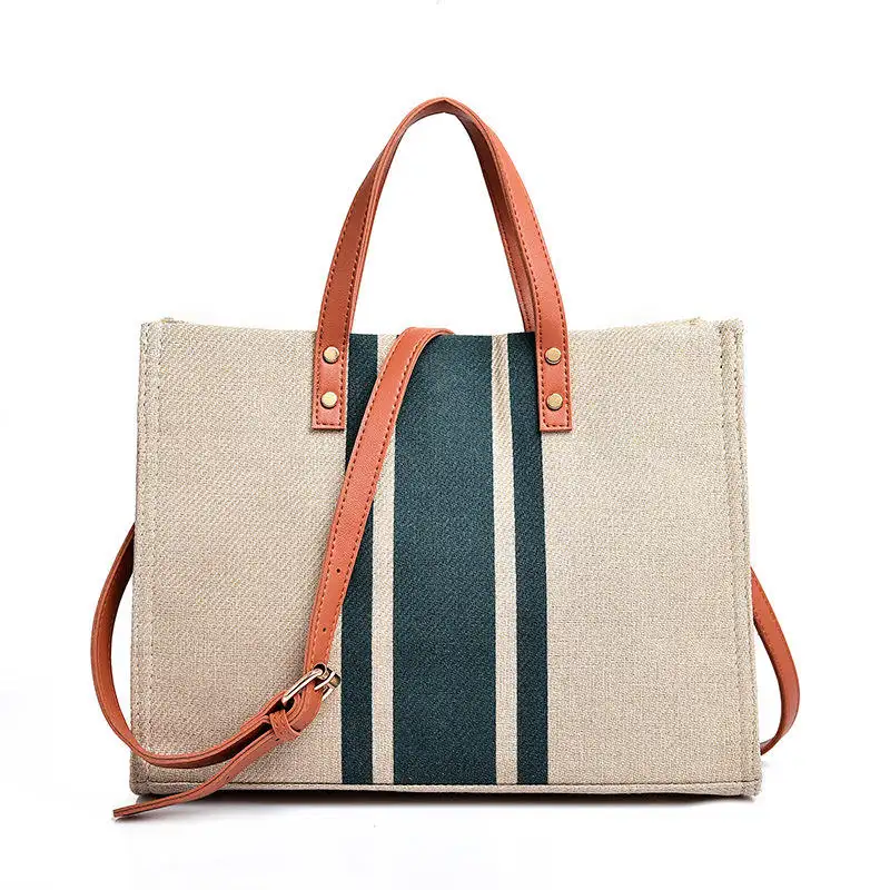 Hot Sale Casual Striped Tote Bag Business Office Shoulder Women Ladies Canvas Tote Hand Large Capacity Handbag
