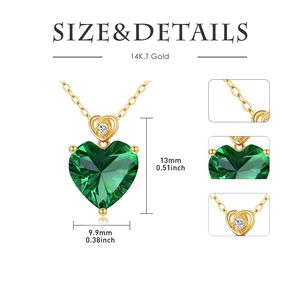 Collar de Oro de 14K con Doble Corazón Entrelazado, Colgante de Esmeralda Tallada en Forma de Corazón, Piedra de Nacimiento de Mayo, Joyería Bohemia con Gemas, Regalo para Damas - Product Image 2