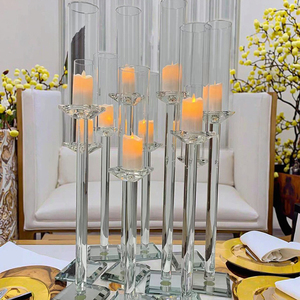 Décoration de table pour fête d'anniversaire LEDA, porte-bougie en cristal à haut bras, bougeoir en verre acrylique transparent pour banquet de mariage - Product Image 1