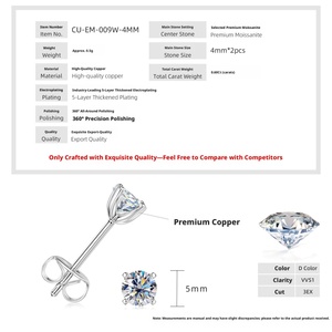 Joyería Fina, Pendientes de Moissanita con Certificado GRA, Corte Redondo Clásico, Oro de 14k sobre Cobre, de 0.3ct a 2ct, VVS, Varios Tamaños - Product Image 2