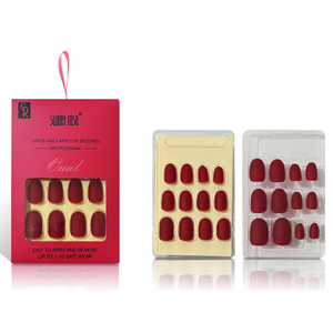 Lot de 24 <span class=keywords><strong>faux</strong></span> <span class=keywords><strong>ongles</strong></span> à presser pré-collés Sweet Rose, rouge mat, ovales, courts, couvrants, pour femmes - Product Image 2