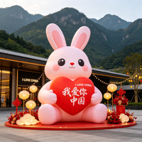 Grand Lapin Gonflable Personnalisé Blanc avec Cœur Rouge, Accessoire de Dessin Animé, Décoration Extérieure Imperméable et Durable pour le Festival de la Mi-Automne