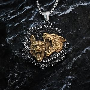 Colliers pendentifs personnalisés en acier inoxydable unisexe, breloques tête de loup et d'ours nordiques, pendentif rune, mythologie viking, gothique punk - Product Image 3