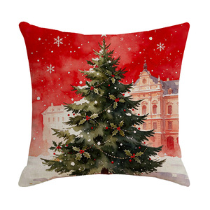 Christmas Linen Printed Santa Claus European Style Zipper Closure Cushion <b>Pillowcase</b> for Living Room Holiday - Product Image 5