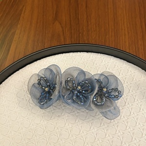 Horquilla de malla con flores, accesorio para el cabello de alta calidad, pinza para cola de caballo de primavera para mujer, con cuentas de cristal, hecha a mano, dulce y elegante. - Product Image 4