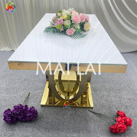 Tables de Mariage Rectangulaires en Verre Trempé Blanc, Décoration d'Événements en Acier Inoxydable Doré de Luxe