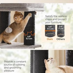 Großhandel maßge schneiderte moderne hohe Katzen turm grau Plüsch natürliche Sisal Seil gewickelt kratzen den Kletter rahmen Spielzeug Spanplatte - Product Image 3