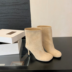 Nouvelles Bottines à Talon Haut Élégantes et Simples à Bout Rond Style Européen et Américain Automne 2025 – Couleur Unie Polyvalente - Product Image 5
