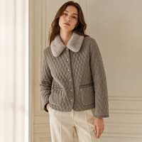 Veste courte grise pour femme en cuir de mouton, col en fourrure de vison, garnissage en mélange de laine et de poil de chameau, vêtement d'extérieur d'hiver