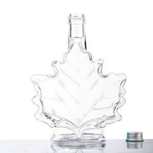 Usine de haute qualité Logo personnalisé en forme de <span class=keywords><strong>feuille</strong></span> clair vide Super Flint bouteille en verre Brandy Tequila bouteille de whisky - Product Image 4