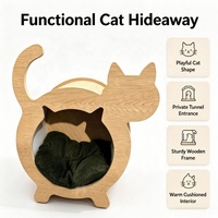 USMILEPET Mignonne maison pour chat en bois en forme de chat avec griffoir en sisal, Niche intérieure pour animaux de compagnie avec griffoir intégré