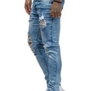 Pantalones Vaqueros de Mezclilla para Hombre, Estilo Hip Hop, Cintura Media, 100% Algodón Lavado, con Detalle de Bolsillo Rasgado, Venta al Por Mayor - Product Image 3