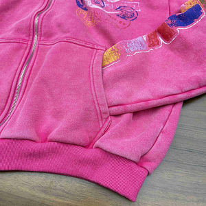 Custom Street Style Dtg Print <b>Graphic</b> Vintage Acid Wash Heavyweight Full <b>Zip</b> Cropped <b>Hoodie</b> - Product Image 3