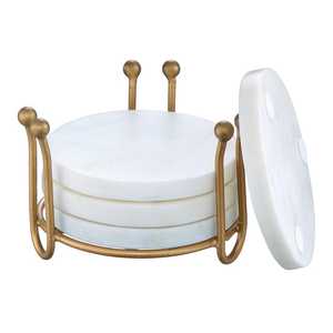 Ensemble de sous-verres en marbre faits à la main, sous-verres en pierre blanche et verte avec support en métal, sous-verres pour boissons, protection de table moderne - Product Image 3