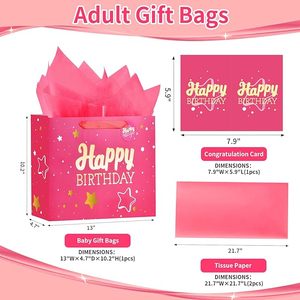 Bolsa de Regalo Rosa de Lujo para Cumpleaños con Papel de Arte Reciclado, Asa de Cuerda de Algodón, Papel de Seda y Tarjeta de Felicitación para Mujer - Product Image 3