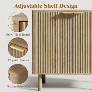 <span class=keywords><strong>Crédence</strong></span> d'appoint cannelée moderne Étagères réglables Buffet Armoire <span class=keywords><strong>de</strong></span> rangement Bois Café Bar Console Table pour le salon - Product Image 6