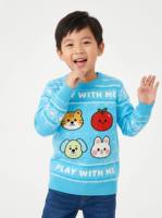 Pull de Noël moche en acrylique tricoté vintage à motifs animaux de dessin animé et fruits, imprimé « Play With Me », style nordique, pour enfants