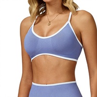 Soutien-gorge de sport pour femme, sans coutures, avec empiècements color-block et dos ajouré, en Spandex/Nylon, maintien léger, bretelles non réglables