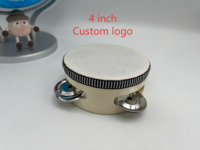 Wholesale 4" Natural Wood Tambourine with Artificial Sheepskin Head Single Row Jingle Bell Hand Drum for Children Educational
