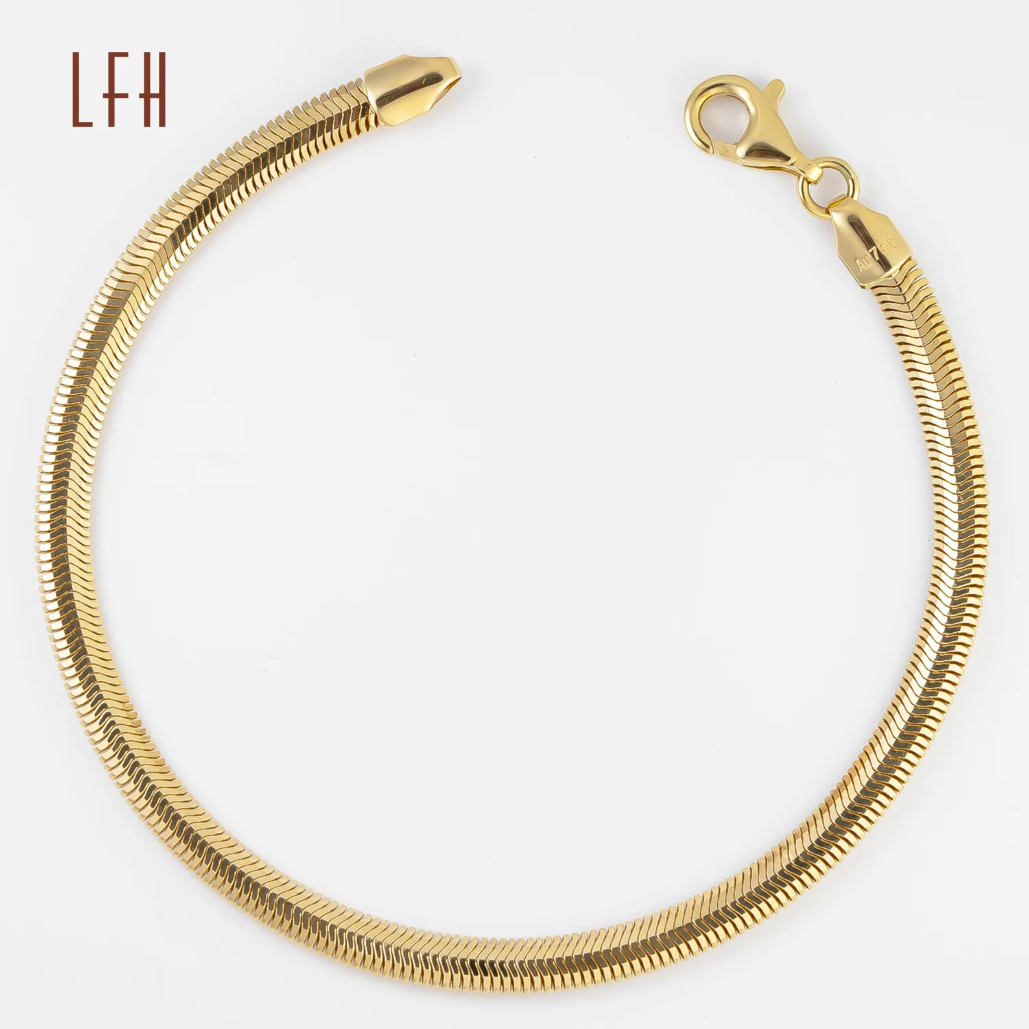 Catena di gioielli in oro massiccio 18 carati larghezza 3.8mm bracciale a catena a forma di serpente piatto a spina di pesce bracciale a catena a serpente piatto
