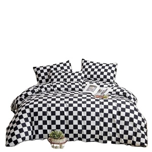 Set di biancheria da letto 7 pezzi King Size bianco Plaid nero set di trapunte e <span class=keywords><strong>lenzuola</strong></span> geometriche a scacchi e 4 federe per la salute - Product Image 1