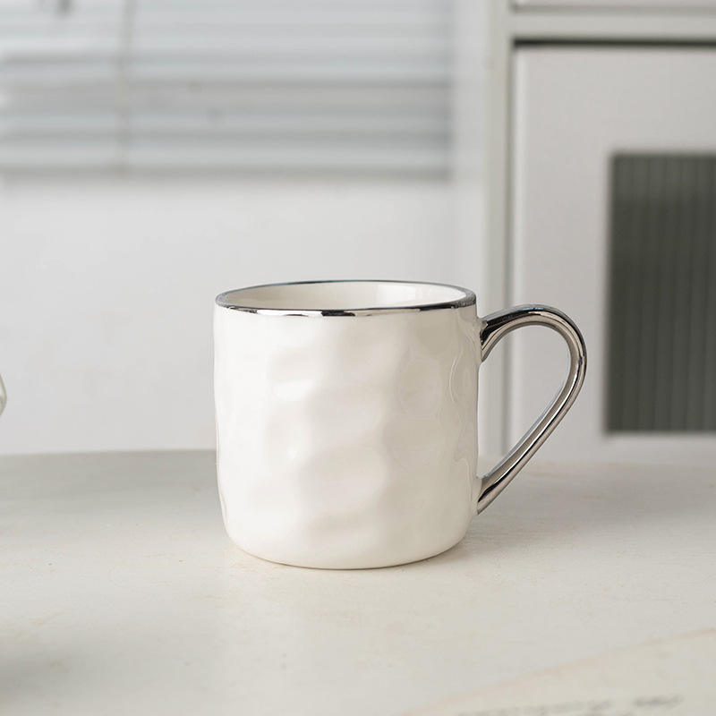 ถ้วยลายหินสีขาวสว่างขอบเงิน - ถ้วยเดี่ยว