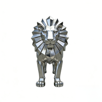 Sculpture de lion géométrique en acier inoxydable 304 de qualité supérieure, résistante aux intempéries, découpée au laser, polie miroir, design personnalisé pour bureau et manoir