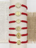 Perhiasan Dekoratif Wanita Tali Adjustable DIY Gelang Hitam Tenun Tangan Liontin Zirkon Religius untuk Wanita