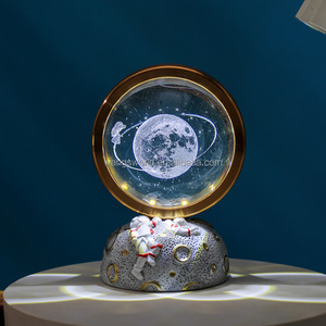 For 3D Carving Crystal Ball Night Light Warm White Creative Office Desktop Ornament Holiday Gift