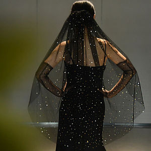 LUOXIN 2T veli da sposa neri 1 livello scintillante stella d'oro drappeggiato <span class=keywords><strong>Veu</strong></span> stella splendente luna Bronzing Glitter velo da sposa - Product Image 1