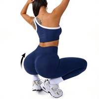 Ensemble 2 pièces de yoga pour femme en nylon et élasthanne, taille haute, effet push-up, asymétrique à une épaule, pour la gym, la course, le fitness, l'entraînement et le Pilates