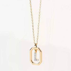 Joyería de lujo personalizado cobre diamante AAAAA 5A circón ZC letra <span class=keywords><strong>L</strong></span> colgante collar inicial oro vacío chapado antialérgico - Product Image 1