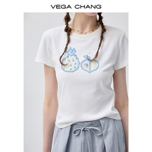 เสื้อยืดปักลายสับปะรดสีขาวสไตล์หวาน VEGA CHANG แขนสั้น คอกลม ลำลอง ลายผลไม้ สำหรับขายส่ง - Product Image 4