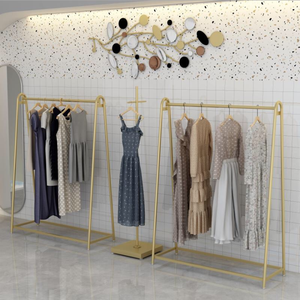 Espositori per Negozi di <span class=keywords><strong>Abbigliamento</strong></span> Femminile in Ferro Dorato di Alta Qualità, Combinazione di Rastrelliere da Pavimento e da Parete per Vetrine Premium - Product Image 3