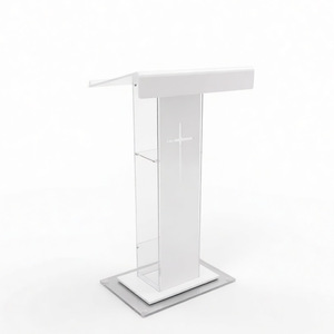 UMI NK268 Pupitre d'église en acrylique transparent, style moderne personnalisable, écologique, pupitre blanc avec plateforme, présentoir croix réglable - Product Image 2