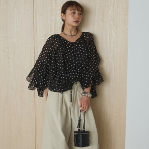 Nouvelle Blouse d'été 2026 en Chiffon à Pois, Style Chic Français, avec Volants Épais, Manches Longues et Taille à Nouer, Élégante Chemise Marron - Product Image 4