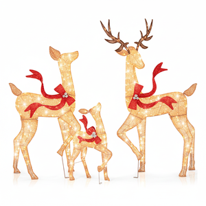 Set famiglia di cervi natalizi Pre-illuminati 3 pezzi elegante Set di statuette e giocattoli di Natale - Product Image 2
