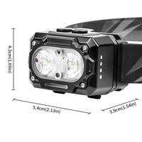 Sensor Mini LED 6 Mode 500 Lumen IP44 Tahan Air Lampu Kepala Luar Ruangan Baterai Lithium 1200mAh Isi Ulang Tipe-C Hitam Dapat Disesuaikan