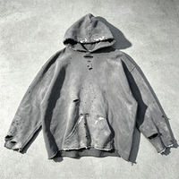 Sweat à capuche en molleton français haut de gamme à ourlet brut, effet vieilli et délavé, personnalisable, fabriqué en Chine