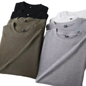 Custom Logo Unisex Waffle Cotton <b>Polyester</b> Europe America Size Casual Oversized T-shirt Mens Long Sleeve Blank Basic <b>Tshirt</b> - Product Image 1