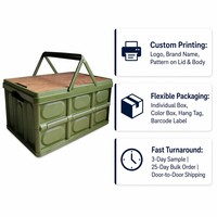 Boîte de rangement pliable pour le camping, empilable, portable, avec couvercle en bois, bac organisateur en PP, pour pique-nique, maison, extérieur