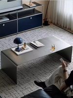 Table basse moderne convertible et portable en acier inoxydable, finition brossée double face, épaisseur solide de 4,55 mm, mobilier de salon