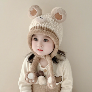 Nouvelle collection d'hiver : Bonnets et écharpes pour enfants, garçons et filles, motifs unis, pour usage extérieur, bonnets en <span class=keywords><strong>laine</strong></span> tricotée pour bébés, protège-oreilles - Product Image 4