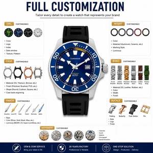 Reloj Automático de Buceo de Alta Gama con Logotipo Personalizado OEM, 10 ATM, Movimiento Miyota, Reloj Mecánico con Correa de Goma Azul Superluminosa - Product Image 2