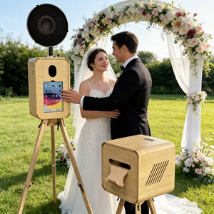 Cabina de Fotos de Madera con Pantalla Táctil de 18.5 Pulgadas para <span class=keywords><strong>iPad</strong></span>, Color Madera Oscura/Natural, Estuche de Transporte, para Bodas y Fiestas - Product Image 1