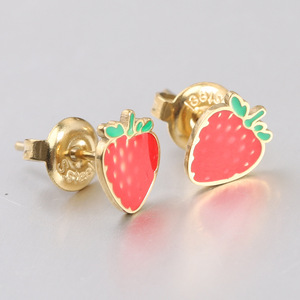Pendientes con forma de corazón de cereza y fresa, joyería de moda para mujer de acero inoxidable - Product Image 3