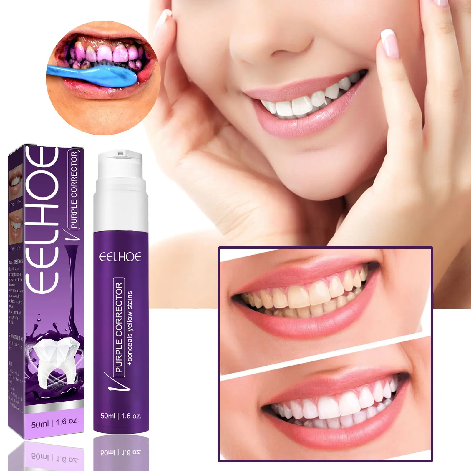 Eelhoe Verwijderen Tandplak Vlekken Zorg Paarse Tanden Kleur Corrector Tanden Mond Ademhaling Verfrisser Tanden Whitening Tandpasta