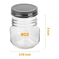 Stoples Kaca Persegi/Bulat 250ml untuk Kaviar/Salad/Oatmeal/Selai 8oz, Stoples Mason Kedap Udara dengan Desain Grafis Logo